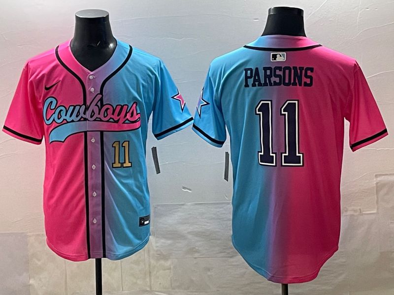 Men 2025 Dallas Cowboys #11 Parsons Blue pink Nike Limited NFL Jersey style 02